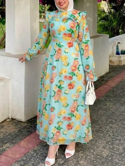 Robe en mousseline fleurie avec doublure sans manches