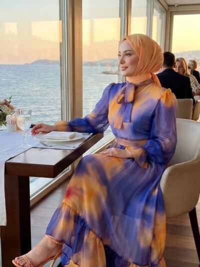 Robe cloche mauve en mousseline