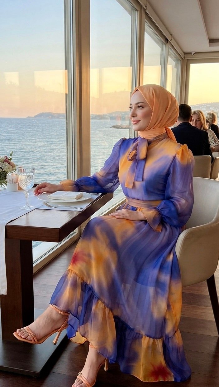Robe cloche mauve en mousseline